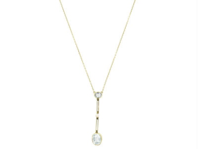 15ct Gold Art Deco Aquamarine & Natural Pearl Pendant on Chain