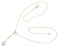 15ct Gold Art Deco Aquamarine & Natural Pearl Pendant on Chain