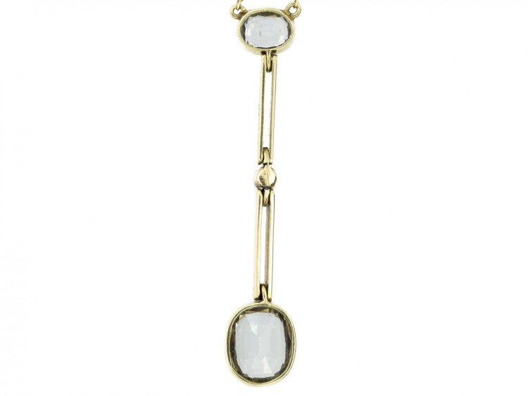 15ct Gold Art Deco Aquamarine & Natural Pearl Pendant on Chain