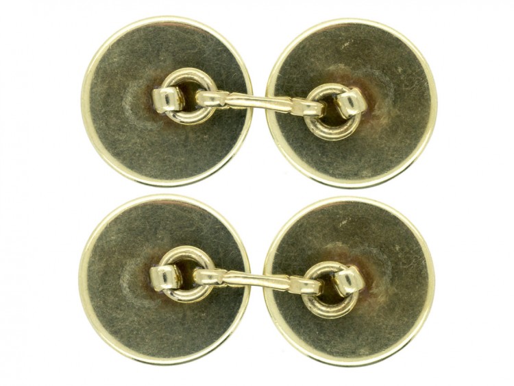 14ct Gold Rock Crystal Intaglio Cufflinks of Salmon & Trout