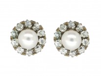 Edwardian Natural Pearl & Diamond Cluster Earrings