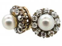 Edwardian Natural Pearl & Diamond Cluster Earrings