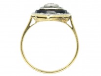 Art Deco 18ct Gold & Platinum Diamond, Onyx & Emerald Marquise shaped Ring