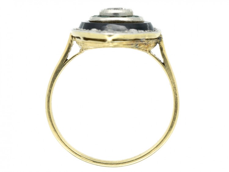Art Deco 18ct Gold & Platinum Diamond, Onyx & Emerald Marquise shaped Ring