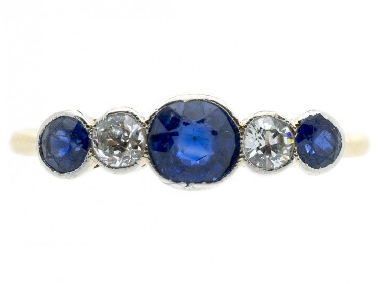 Five Stone 18ct Gold Diamond & Sapphire Ring