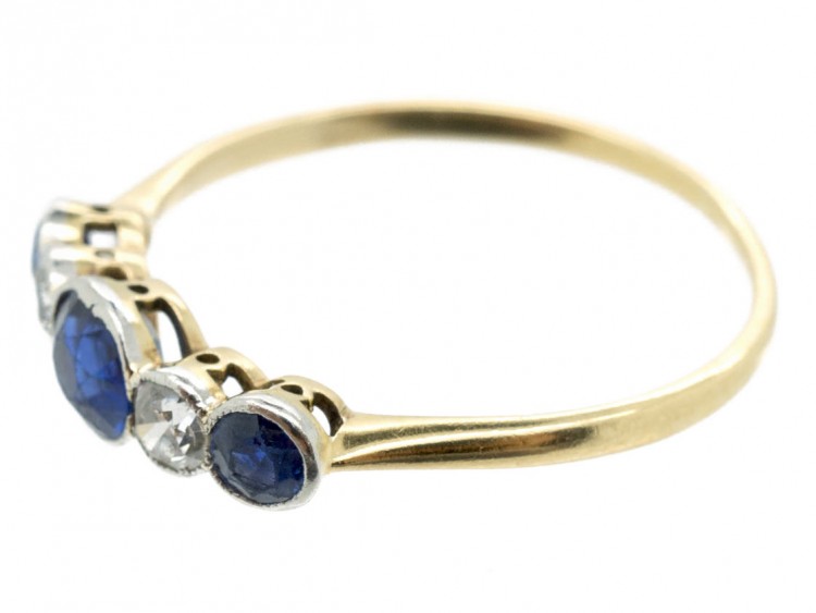 Five Stone 18ct Gold Diamond & Sapphire Ring