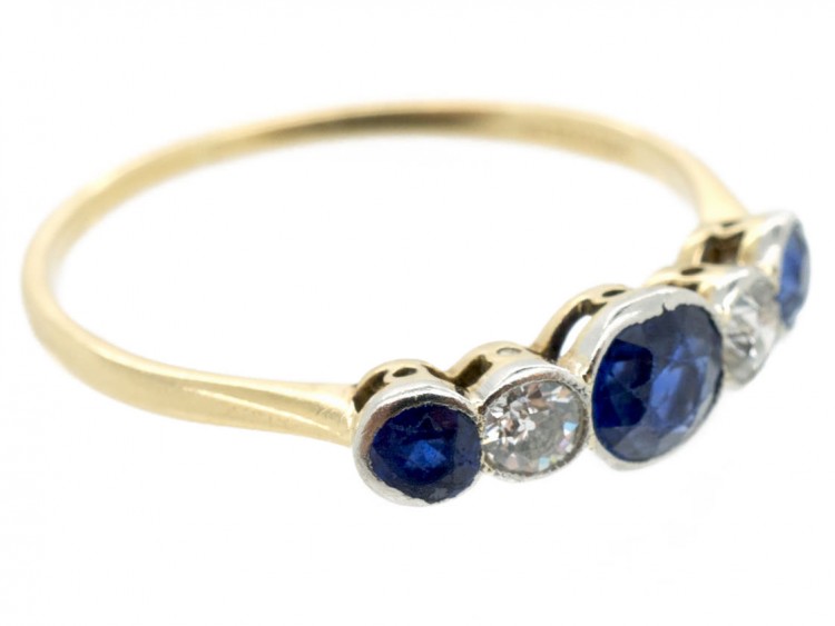 Five Stone 18ct Gold Diamond & Sapphire Ring