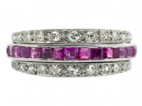 Art Deco 18ct White Gold Diamond Sapphire & Ruby Flipover Night & Day Ring