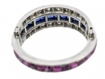 Art Deco 18ct White Gold Diamond Sapphire & Ruby Flipover Night & Day Ring