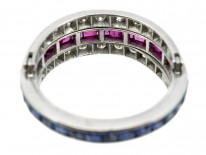 Art Deco 18ct White Gold Diamond Sapphire & Ruby Flipover Night & Day Ring