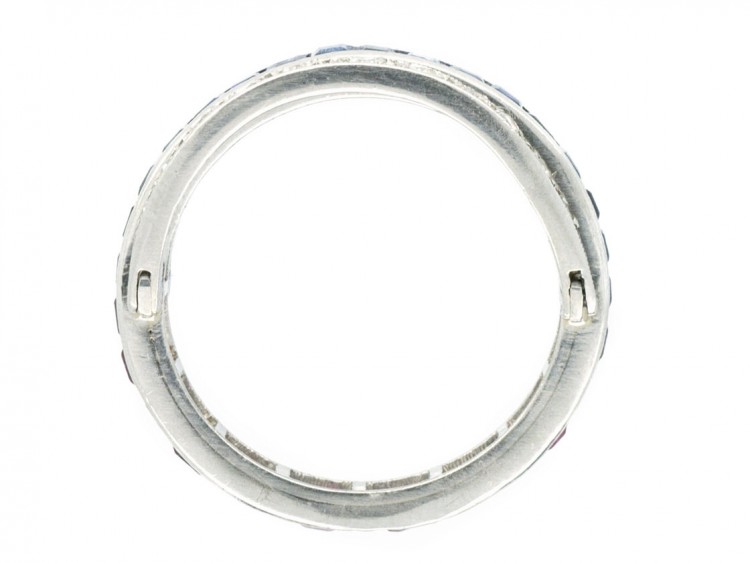 Art Deco 18ct White Gold Diamond Sapphire & Ruby Flipover Night & Day Ring