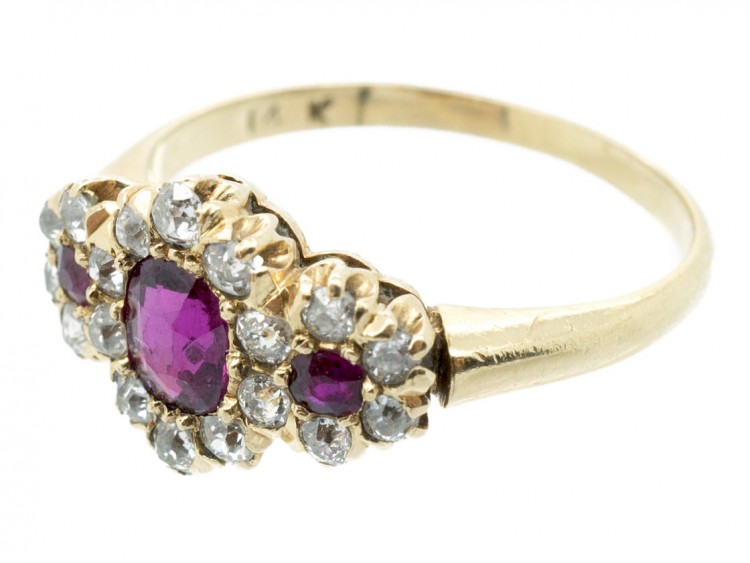 Ruby & Diamond Triple Cluster Ring