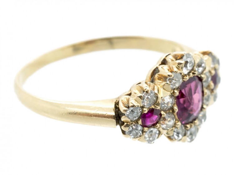 Ruby & Diamond Triple Cluster Ring