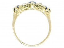 Edwardian 18ct Gold & Platinum Three Stone Sapphire & Diamond Ring