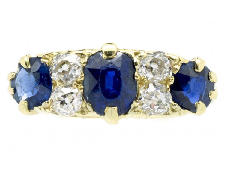 Edwardian 18ct Gold & Platinum Three Stone Sapphire & Diamond Ring