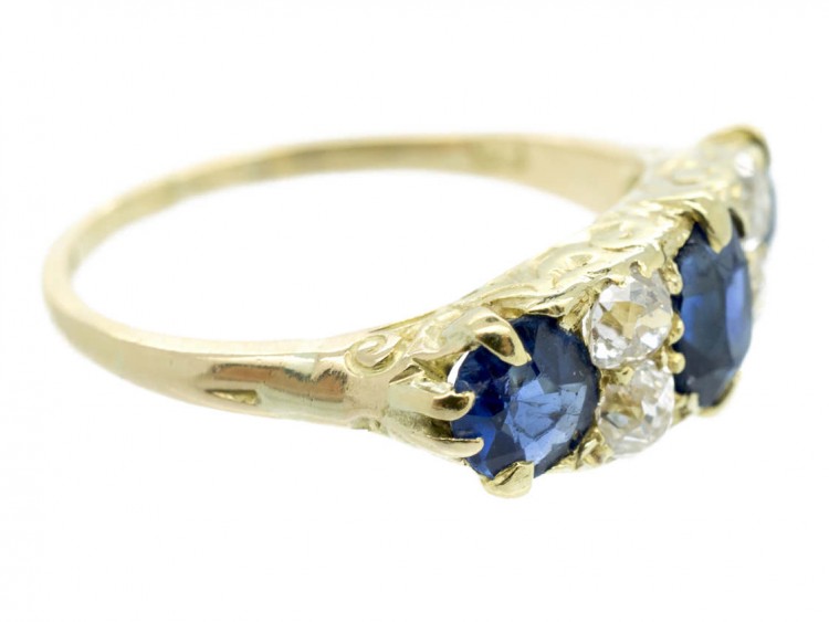 Edwardian 18ct Gold & Platinum Three Stone Sapphire & Diamond Ring