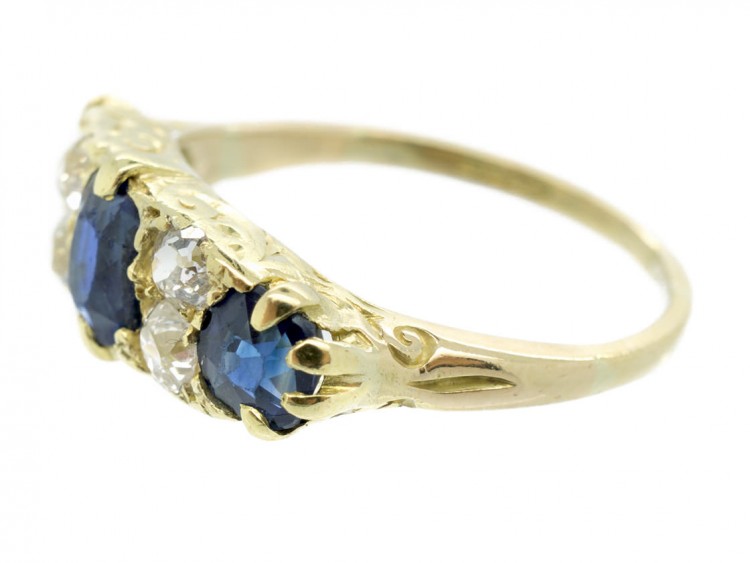Edwardian 18ct Gold & Platinum Three Stone Sapphire & Diamond Ring