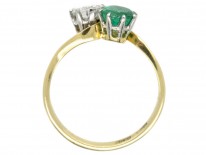 Edwardian 18ct Gold & Platinum Diamond & Emerald Crossover Ring