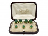 18ct Gold & Chrysoprase Cufflinks & Studs Set in Original Case