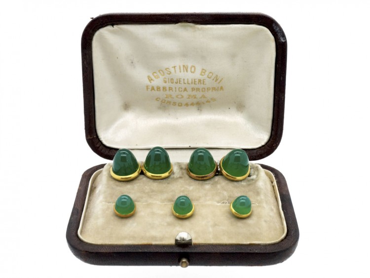 18ct Gold & Chrysoprase Cufflinks & Studs Set in Original Case