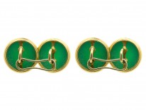 18ct Gold & Chrysoprase Cufflinks & Studs Set in Original Case