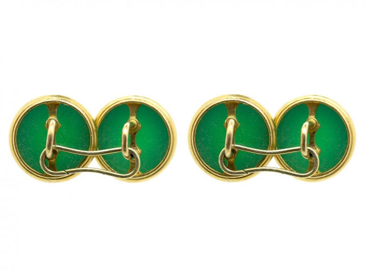 18ct Gold & Chrysoprase Cufflinks & Studs Set in Original Case