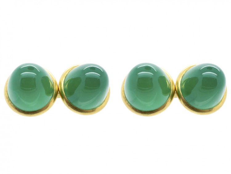 18ct Gold & Chrysoprase Cufflinks & Studs Set in Original Case