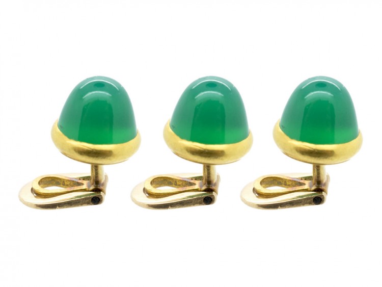 18ct Gold & Chrysoprase Cufflinks & Studs Set in Original Case