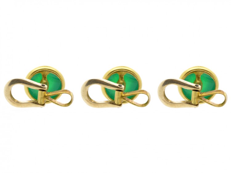 18ct Gold & Chrysoprase Cufflinks & Studs Set in Original Case