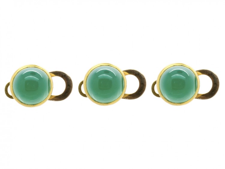18ct Gold & Chrysoprase Cufflinks & Studs Set in Original Case