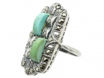 Art Deco Silver, Marcasite & Turquoise Rectangular Ring
