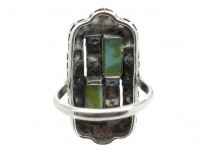 Art Deco Silver, Marcasite & Turquoise Rectangular Ring