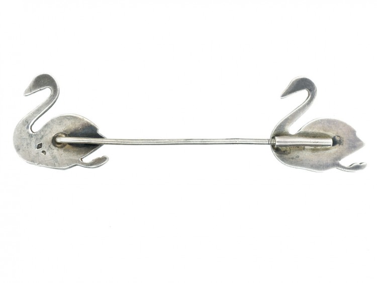 Edwardian Silver & Paste Surete Pin of Two Swans