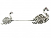 Edwardian Silver & Paste Surete Pin of Two Swans
