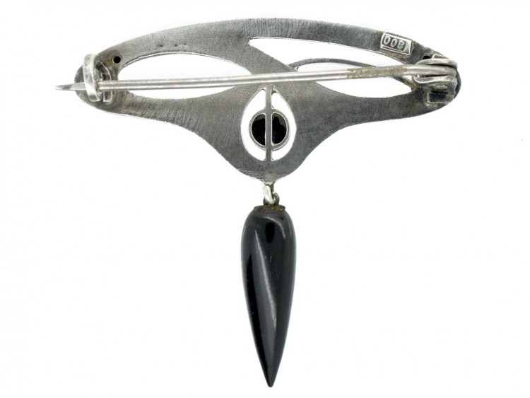 Art Nouveau Silver & Black Brooch