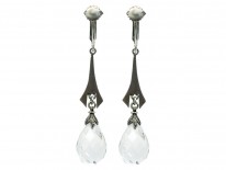 Art Deco Silver, Rock Crystal & Marcasite Drop Earrings