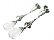 Art Deco Silver, Rock Crystal & Marcasite Drop Earrings