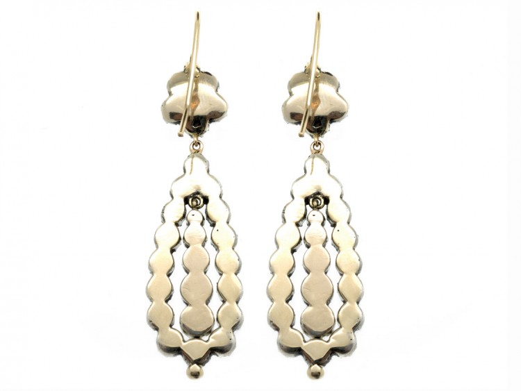 Georgian Silver, Gold & Paste Long Drop Earrings