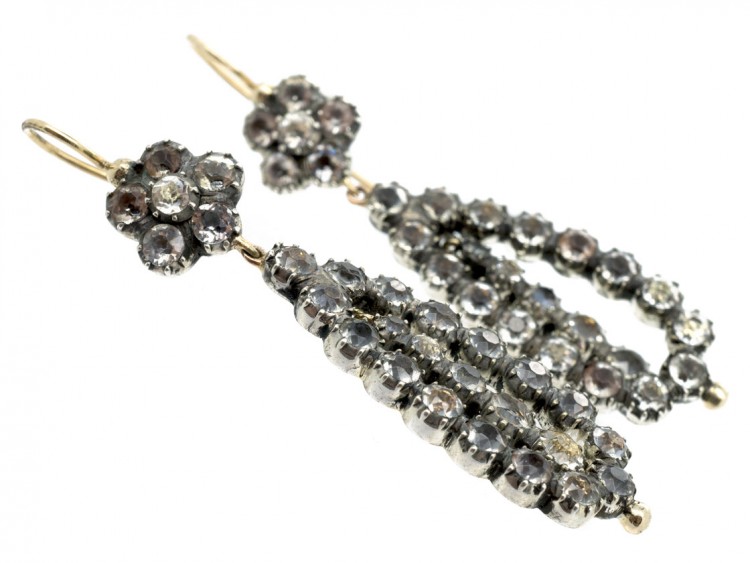 Georgian Silver, Gold & Paste Long Drop Earrings