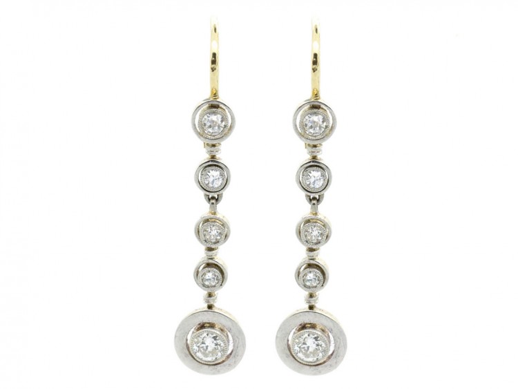 Art Deco Five Diamond Drop Earrings