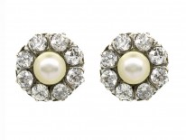 Natural Pearl & Diamond Cluster Earrings