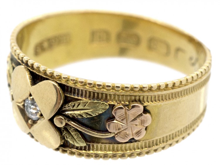 Victorian Three Colour 18ct Gold & Diamond Flower Ring