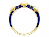 Victorian 18ct Gold Royal Blue Enamel & Natural Pearl Ring
