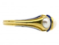 Victorian 18ct Gold Royal Blue Enamel & Natural Pearl Ring