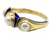 Victorian 18ct Gold Royal Blue Enamel & Natural Pearl Ring