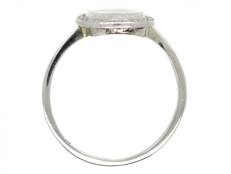 Edwardian Diamond & 18ct White Gold Rock Crystal Cupid with Bow Ring