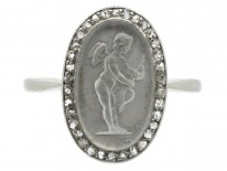 Edwardian Diamond & 18ct White Gold Rock Crystal Cupid with Bow Ring