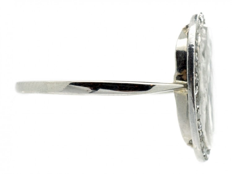 Edwardian Diamond & 18ct White Gold Rock Crystal Cupid with Bow Ring