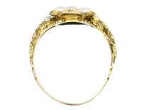Georgian Three Colour 18ct Gold, Natural Pearl & Ruby Cluster Ring