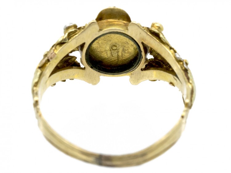 Georgian Three Colour 18ct Gold, Natural Pearl & Ruby Cluster Ring